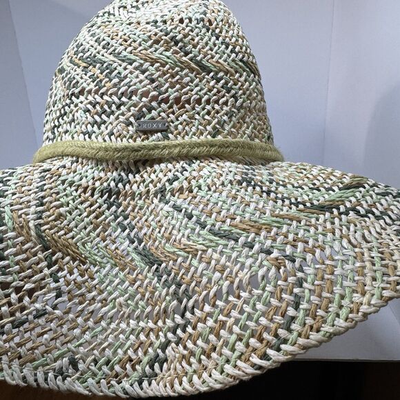 Roxy Multicolor Straw Sun Hat S/M Boho Beach Festival Wide Brim - Picture 11 of 15